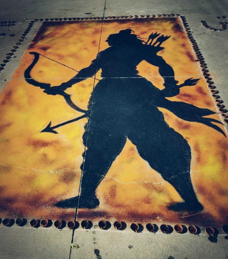 यागेन्द्र भोई द्वारा निर्मित श्री राम जी की 11 फुट की रंगोली बना आकर्षक का केंद्र