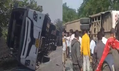 जशपुर में तेज रफ्तार बस पलटी, 10 से अधिक यात्री घायल