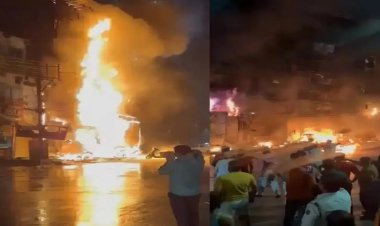रायपुर के ऑक्टोपस बार के पास भीषण आग, 4 दुकानें राख