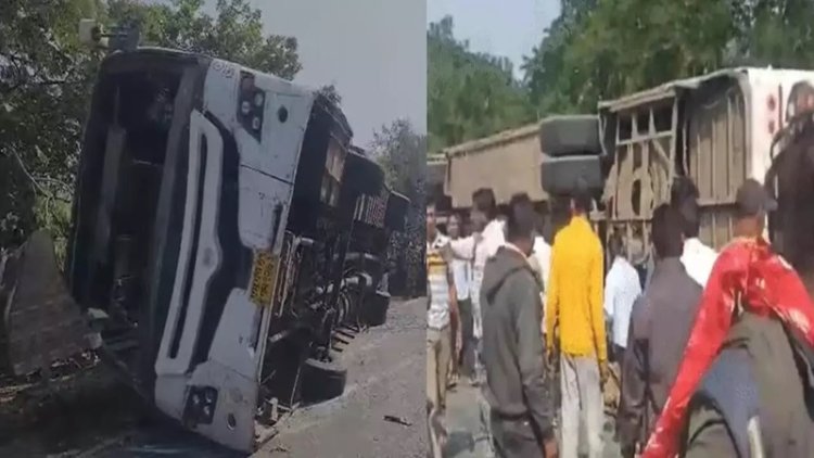 जशपुर में तेज रफ्तार बस पलटी, 10 से अधिक यात्री घायल